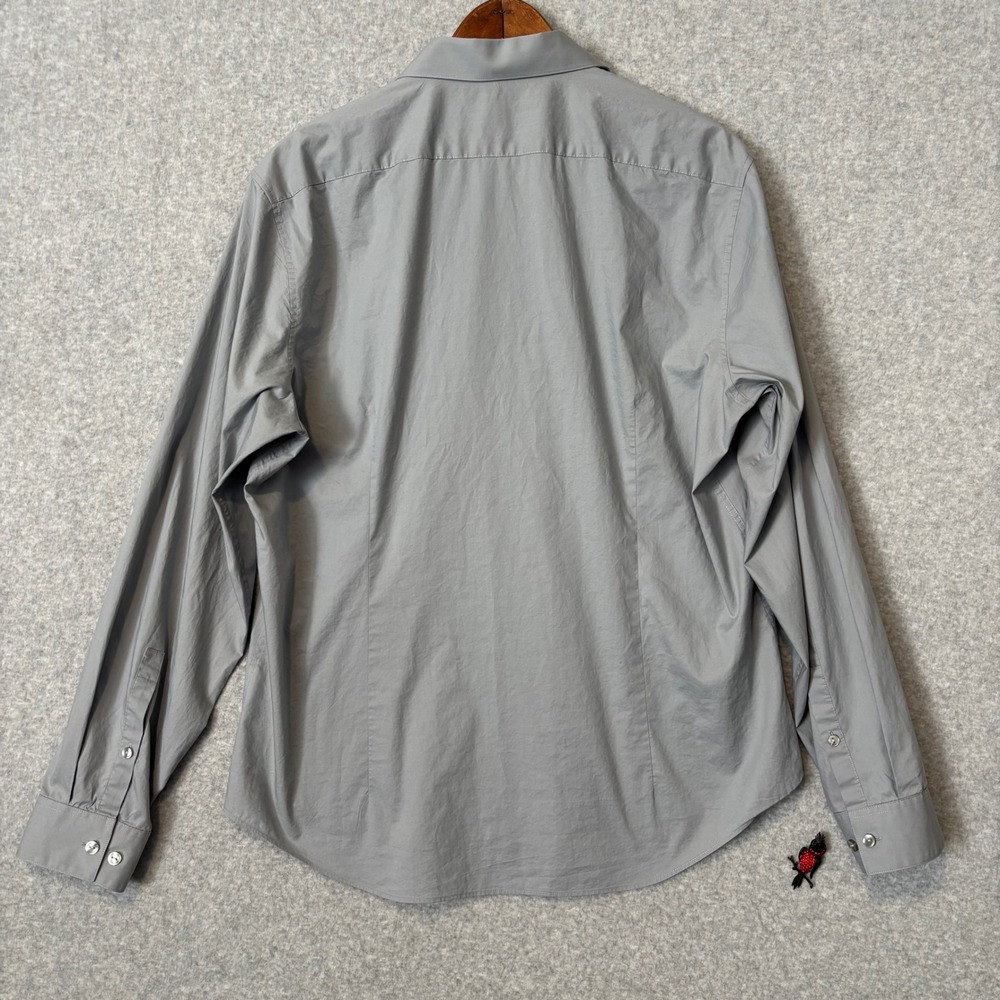 Calvin Klein Mens L Long Sleeve Dress Shirt Gray Extreme Slim Fit Gray 16-16.5 - Picture 3 of 6